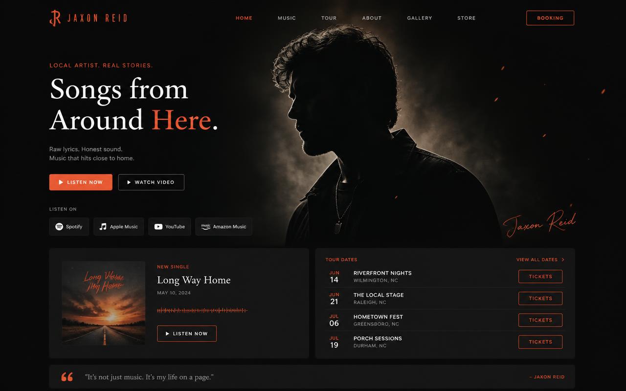 Mockup do projeto Landing Page para Artista Local